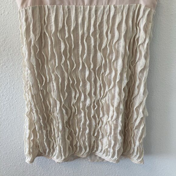 Forla Paris Women's Mini Dress Tan Floral Embellished Textured Shift Sz Sm Boho - Picture 14 of 16